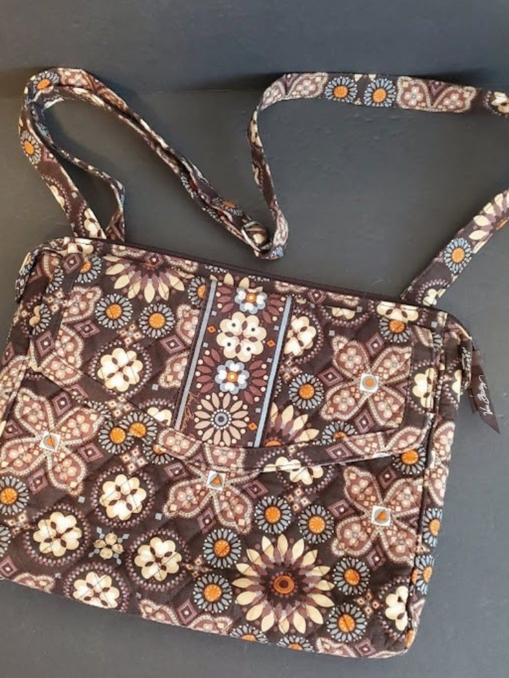 Vera Bradley Canyon Brown Floral Laptop Flat Crossbody Bag Flap Messenger 2012